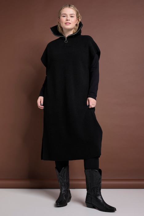 Strick-Kleid, oversized, Troyerkragen, ärmellos