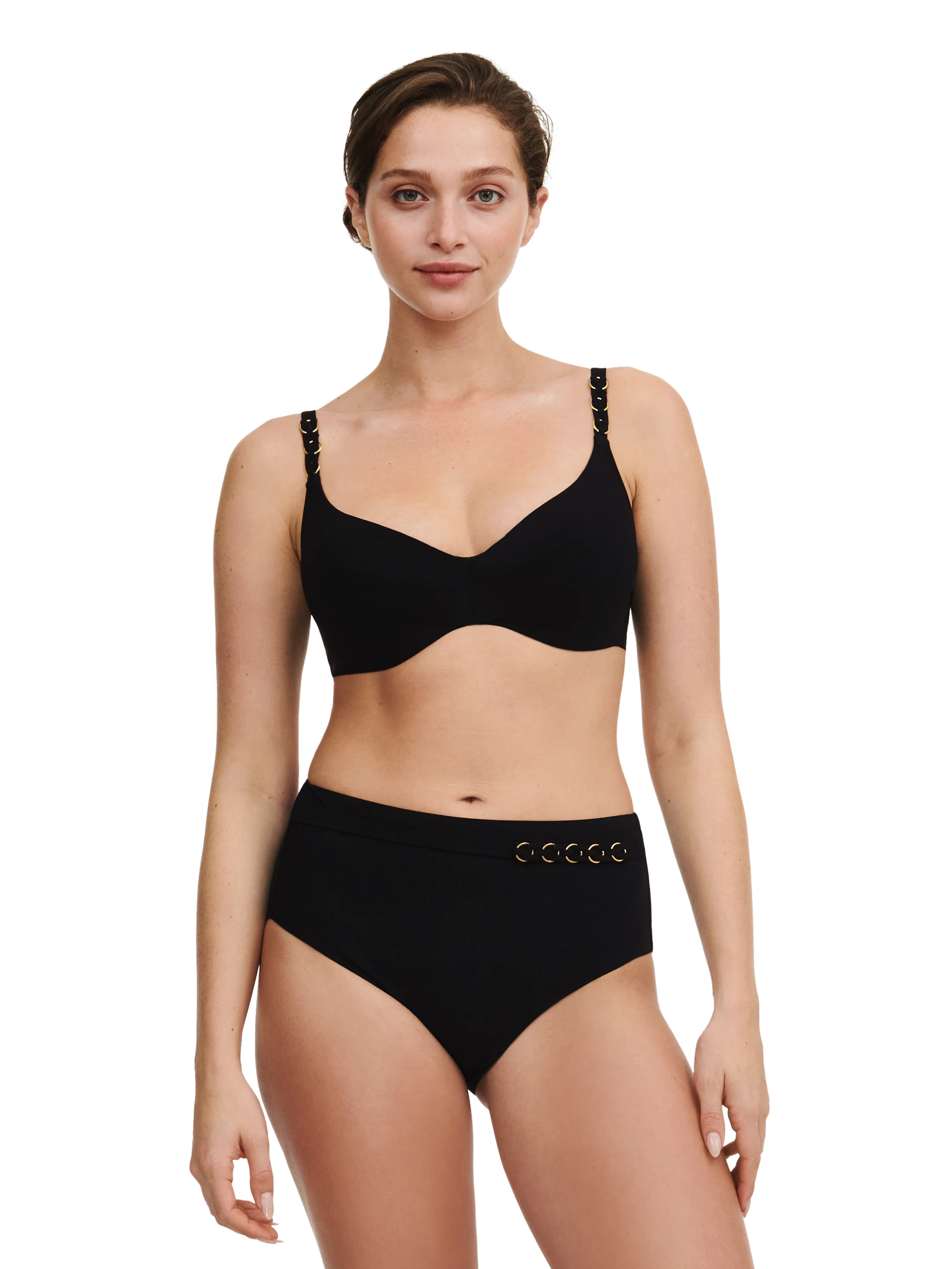 EMBLEM - Bas de maillot de bain culotte taille haute | Noir