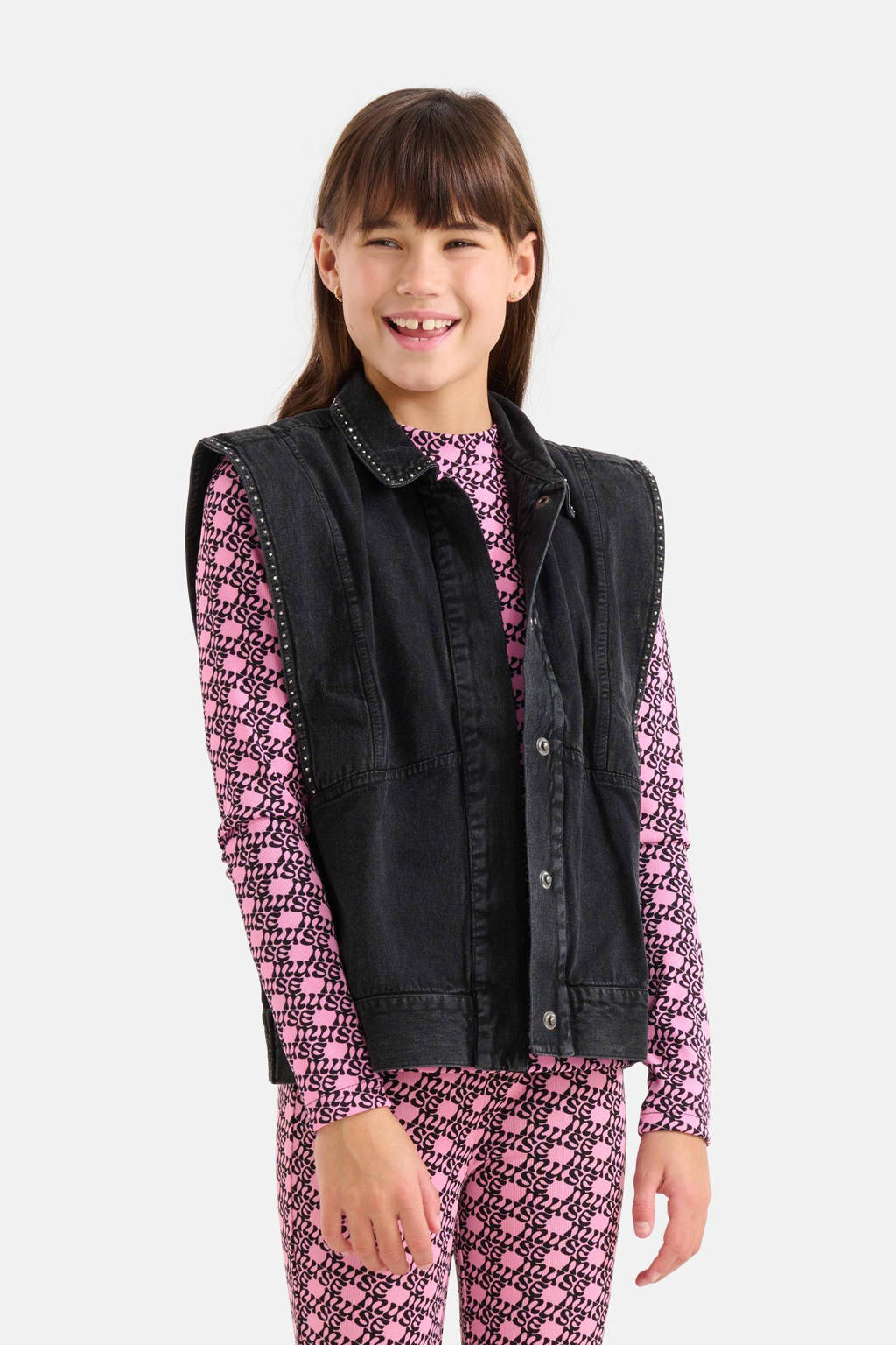 Shoeby gilet met backprint en borduursels dark grey