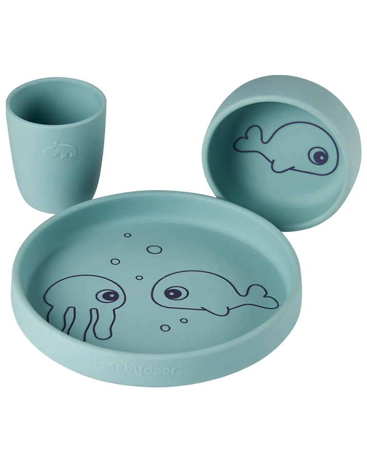 Silikon-Geschirrset SEA FRIENDS 3-teilig in blau