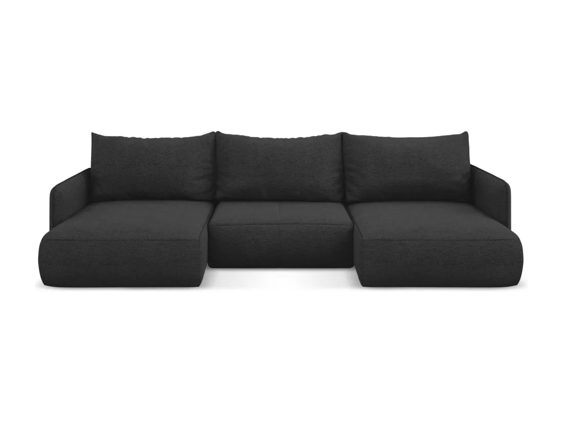 Canapé d'angle panoramique convertible en tissu chenille - anthracite - NANEA