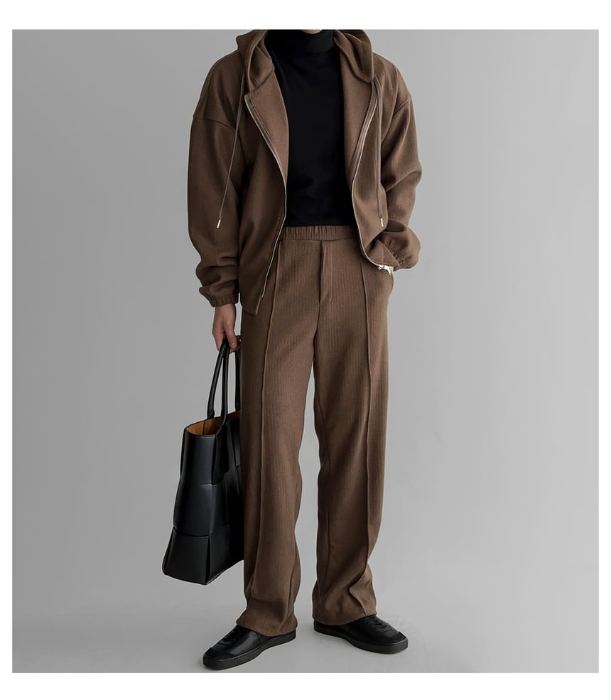 Okwano - Hoge taille effen rechte broek / capuchonjack met rits