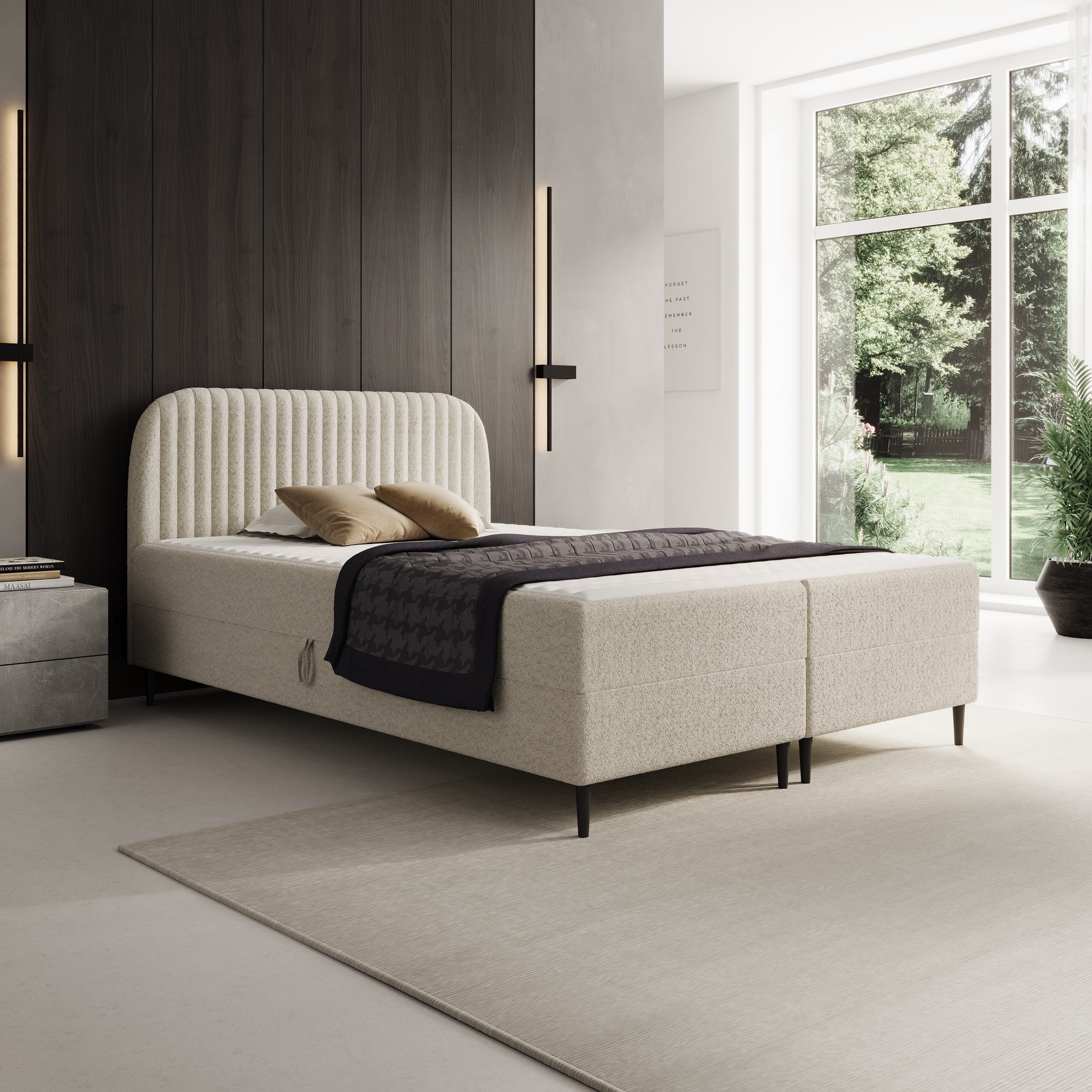 Bosque - Boxspring met opbergruimte - Teddystof beige - 140x200 cm
