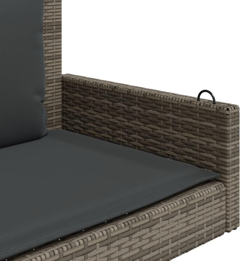 vidaXL Hängebank mit Kissen, Hängeschaukel mit Befestigungsringen, Schaukelbank für Außenbereich, Gartenschaukel, Modern, Grau Poly Rattan