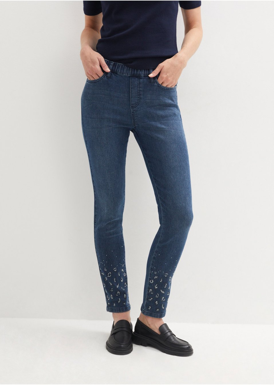 Jean taille extensible avec détails brillants