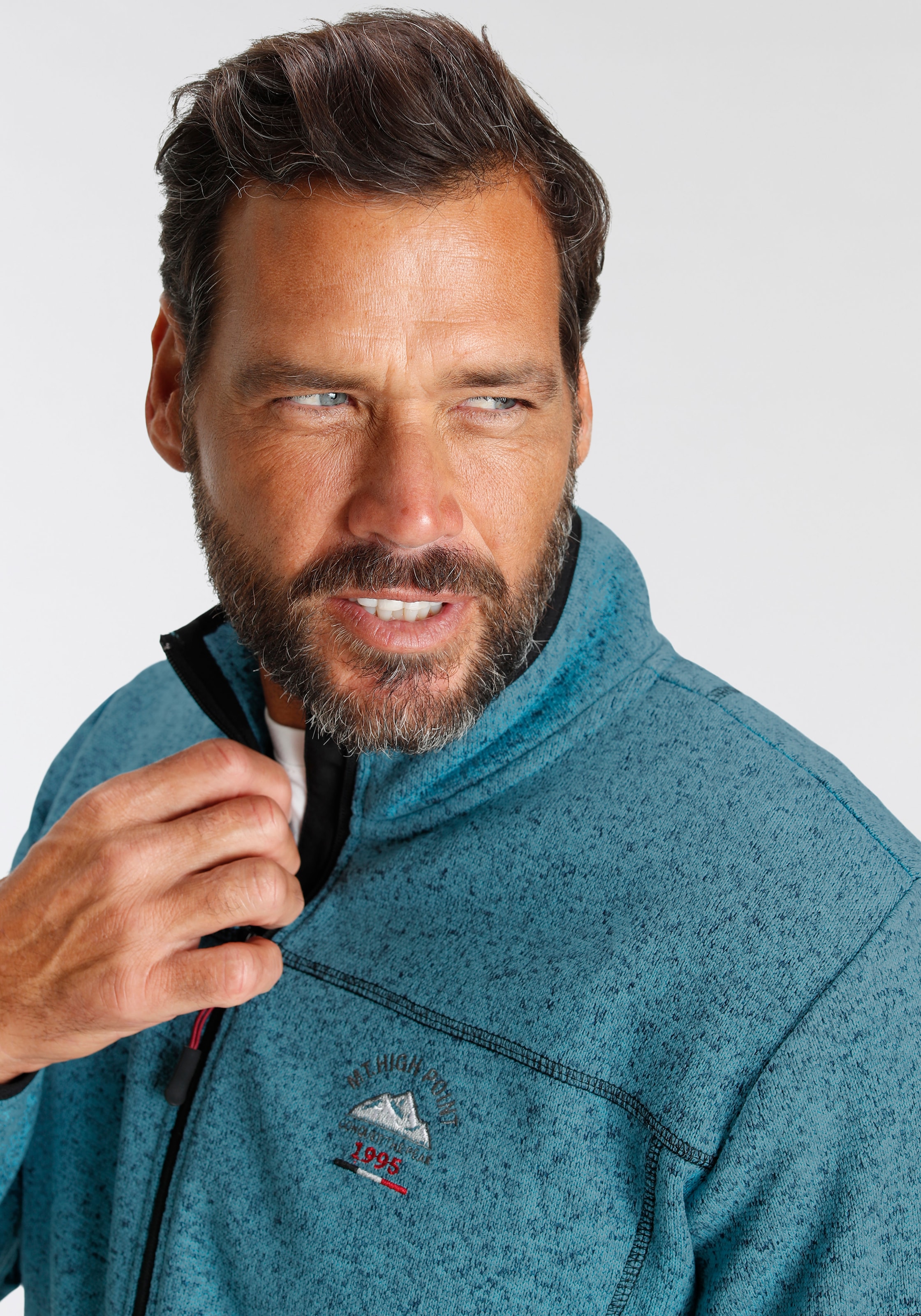 Man's World Strickfleecejacke für die Übergangszeit, mit Reissverschlusstaschen, mit Stehkragen