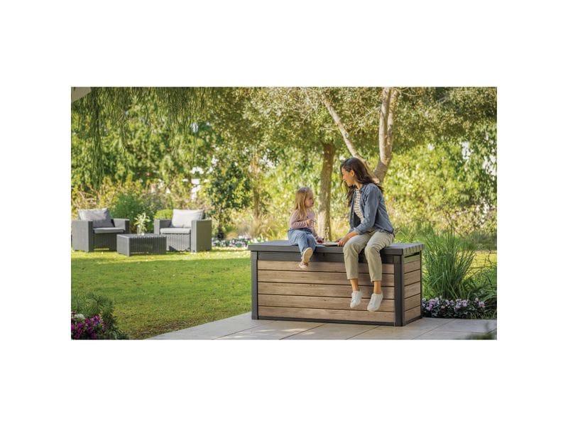 Keter Deckbox 150 - Ashwood 151.7 x 72.5 x 70 cm Anthrazit Gartenbox für Stauraum im Aussenbereich