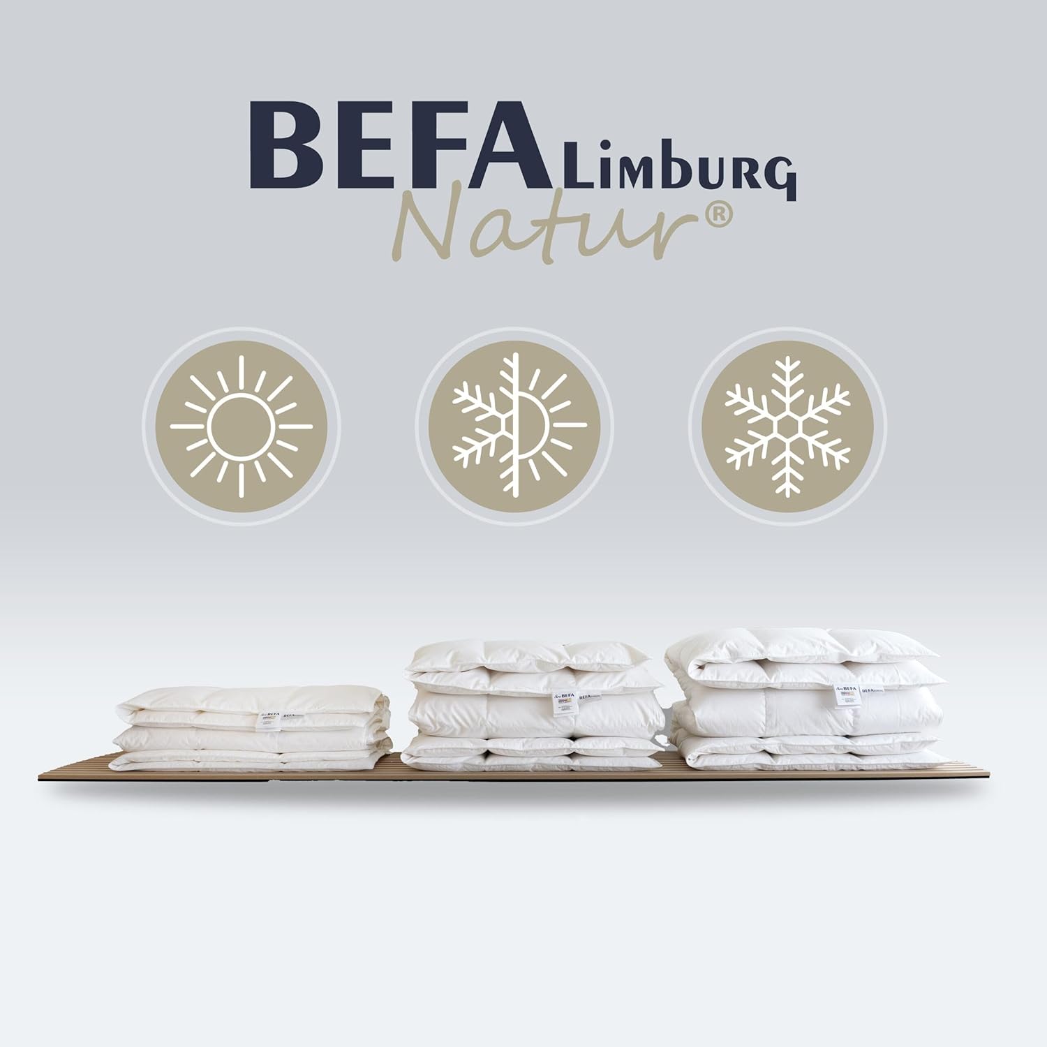 BEFA NATUR Reine Daunendecke Ganzjahr 135x200 cm | 100% Daunen | 560g Füllgewicht | Allergiker geeignet (NOMITE) | Tierwohl (DOWNPASS) | Oeko-TEX Klasse 1 | Made in Germany