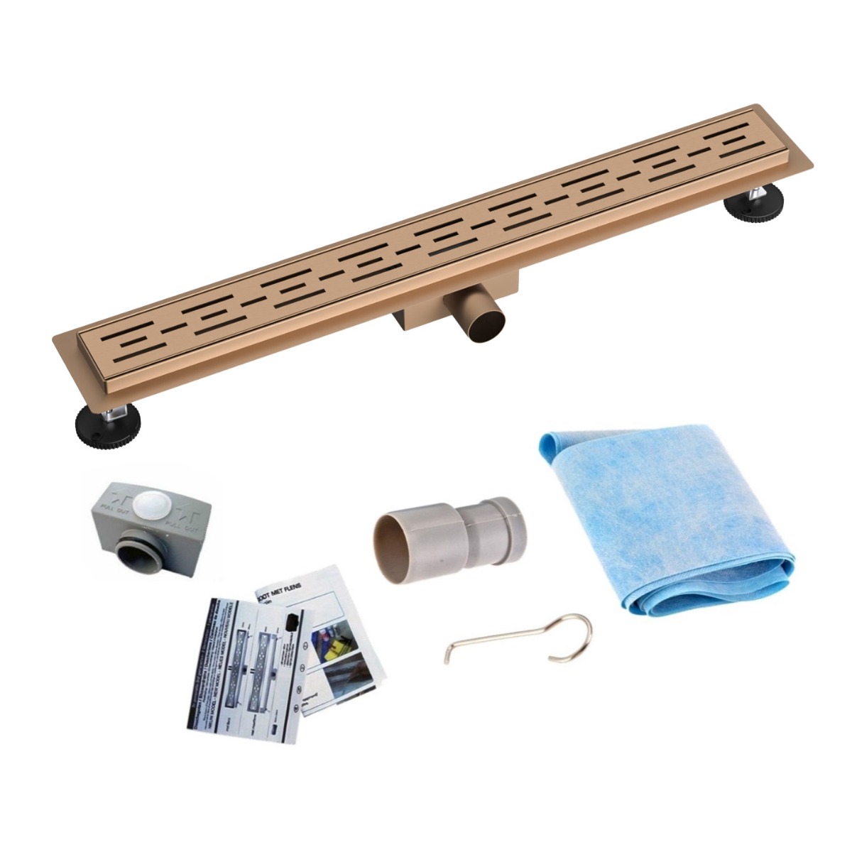 Sanigoods Nura douchegoot met flens 50cm koper geborsteld