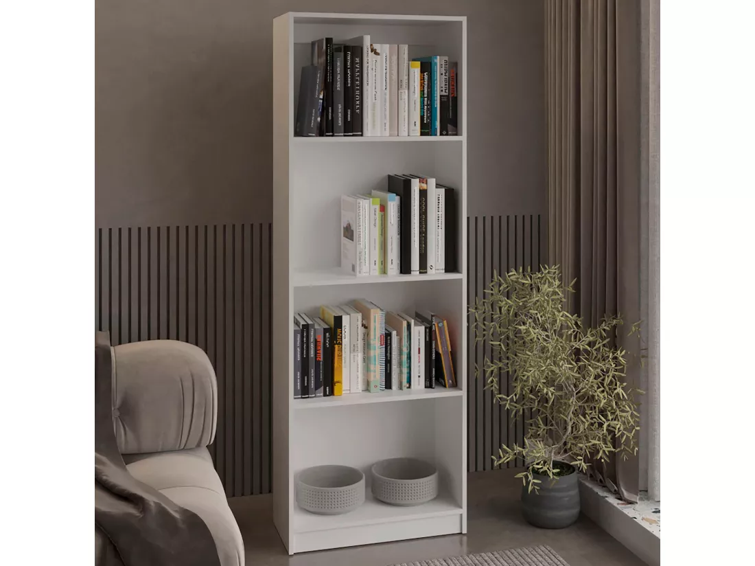 Bibliothèque Home Office en mélamine avec 4 étagères ouvertes, 180.60 cm X 62.73 cm X 29.71 cm , Blanc