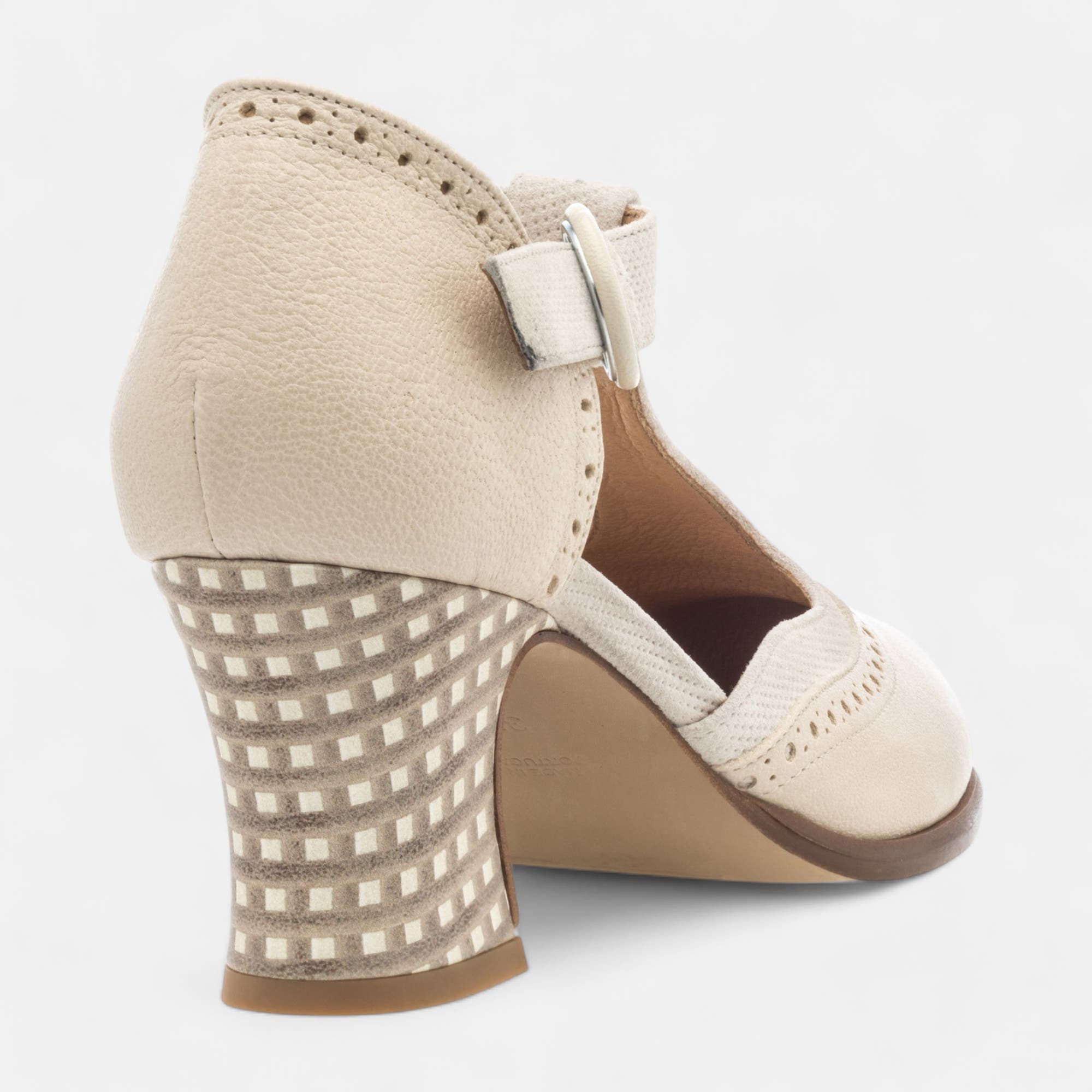 Escarpins quartiers ouverts à talon Femme en cuir beige
