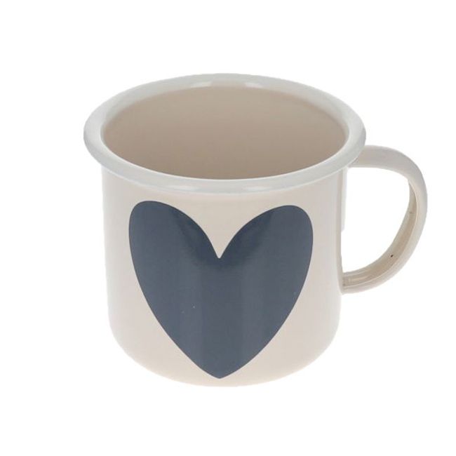 Mug émaillé cœur bleu Pause goûter