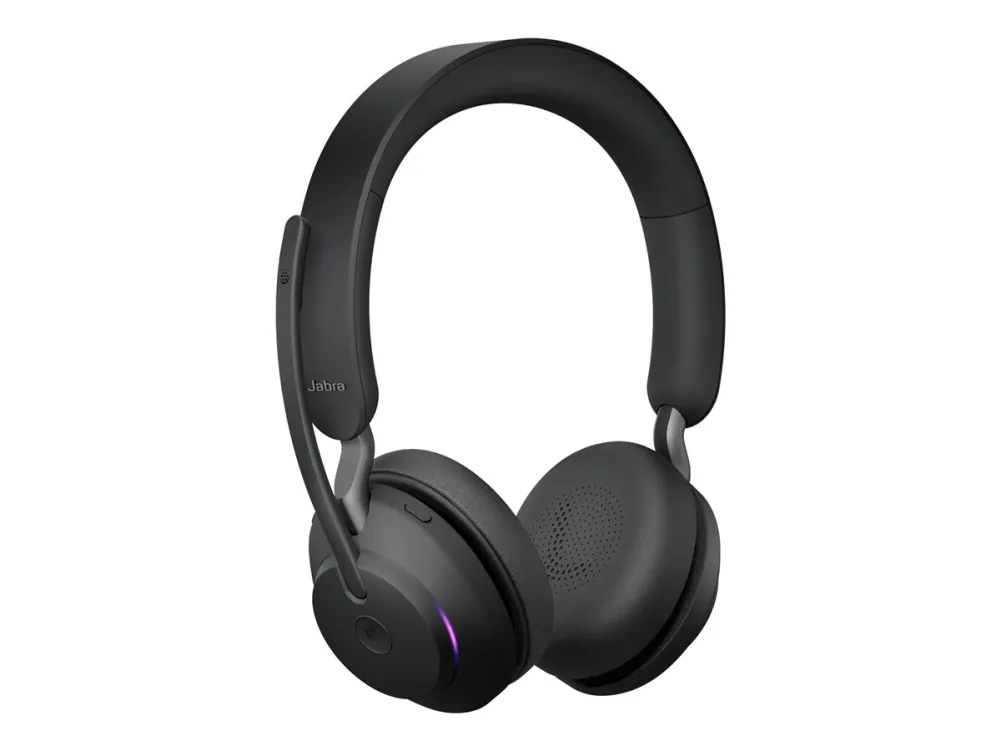 Jabra Evolve2 65 MS Stereo - Headset - på øret - Bluetooth - trådløs - USB-A - støjisolerende - sort - med opladningsstander - Certified for Microsoft Teams