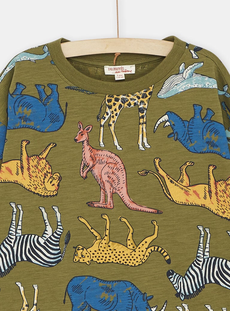 T-shirt vert militaire à imprimé animaux garçon