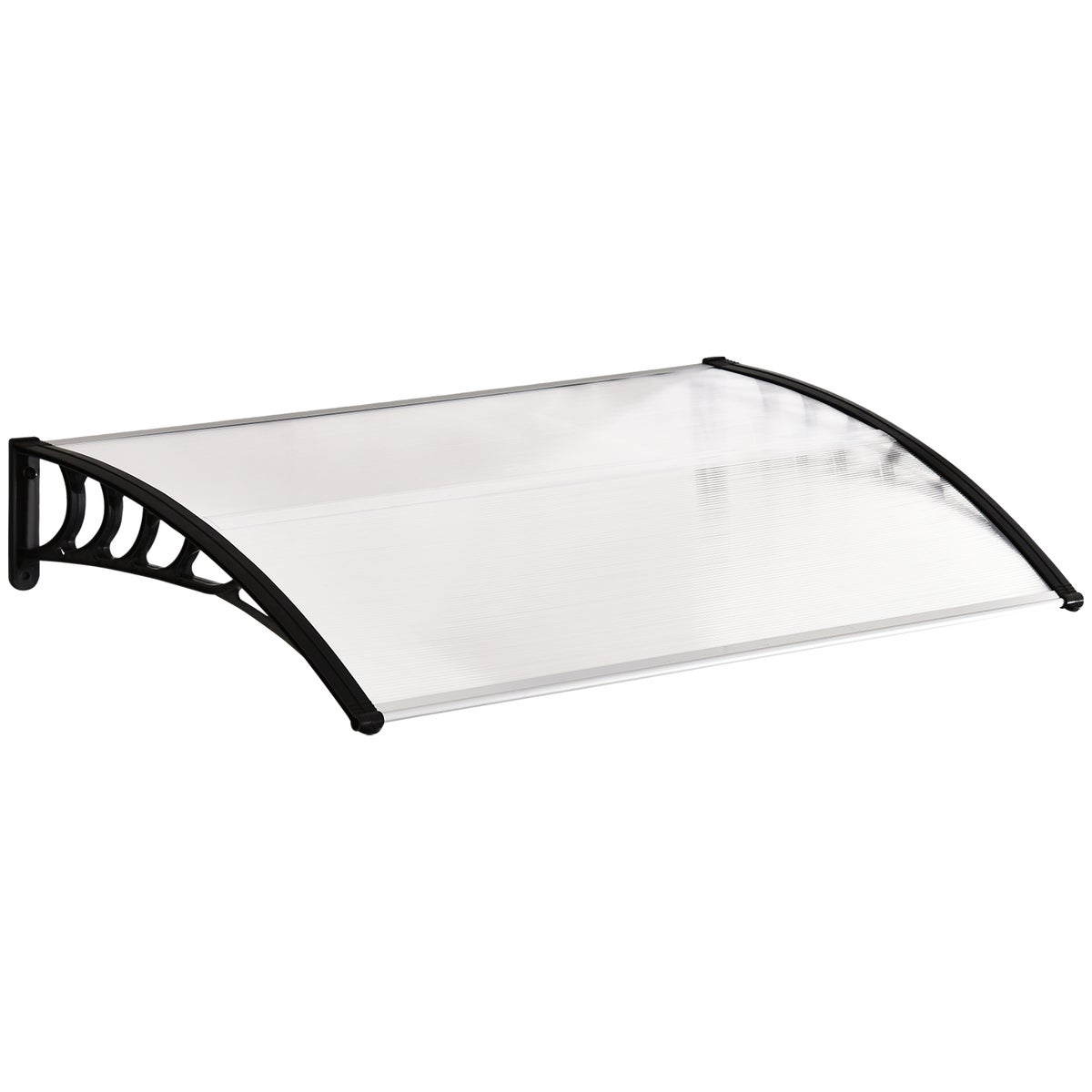 Outsunny Voordeurluifel 90 x 150 cm, Polycarbonaat Deurdak, Schuine Boogluifel met UV-bescherming, Zon- en Regenbescherming voor Buiten, Wit