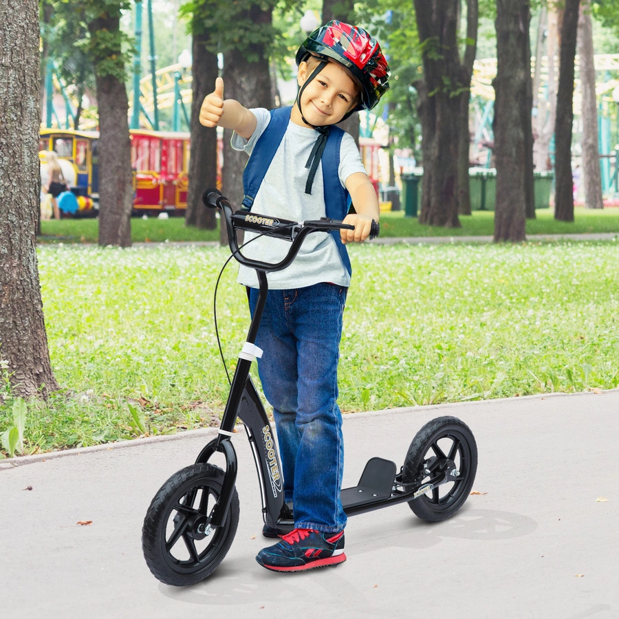 HOMCOM Kinderroller Anti-Rutsch Trittfläche, Metallfahrradständer zum Parken, schwarz