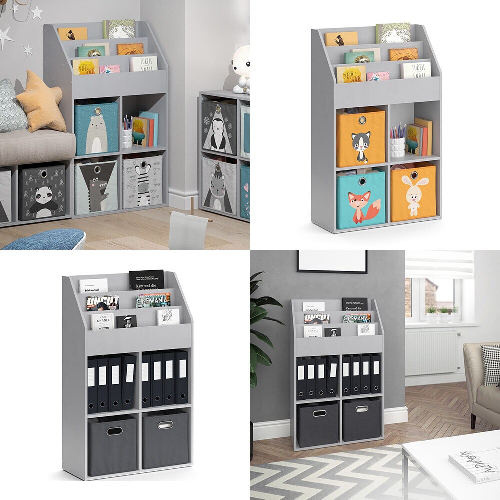 Vicco Kinderregal Bücherregal Wandregal Luigi Hellgrau 72x114 cm modern Kinderzimmer Regal Spielzeugregal Dekoregal Standregal Aufbewahrungsregal Würfelregal Ablage Fach freistehend