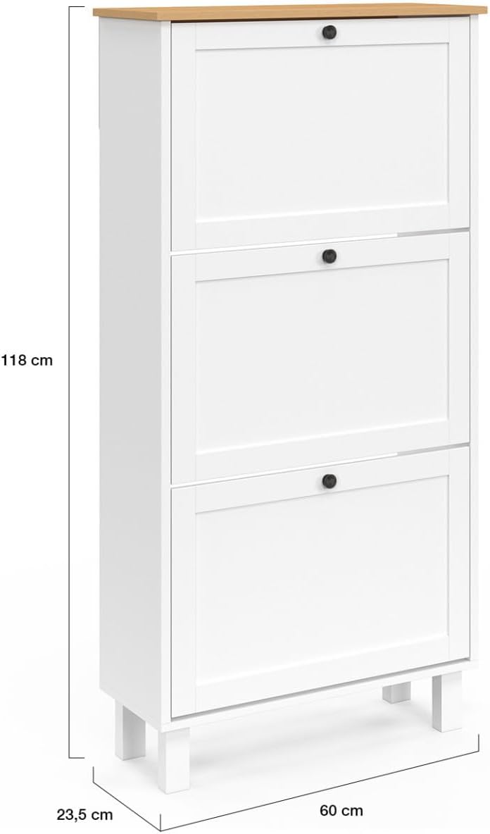IDMarket - Meuble à Chaussures 18 Paires Achille 3 Portes Blanc et Plateau Bois LK5003926