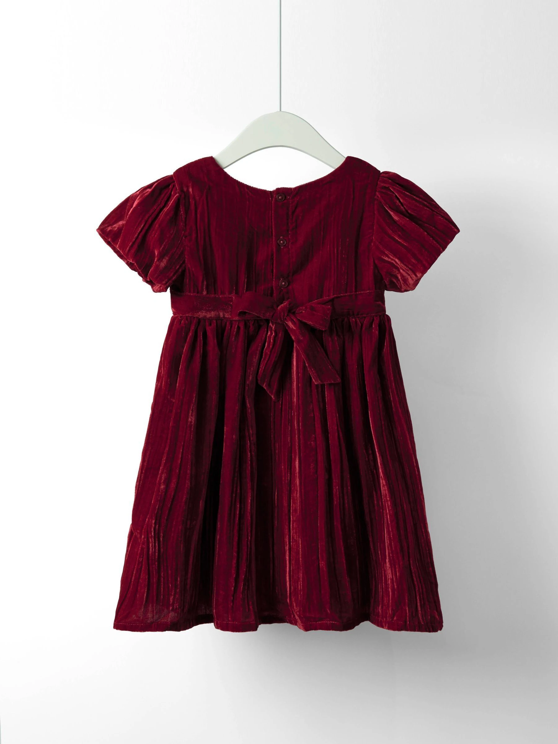 JoJo Maman Bébé Velvet Puff Sleeve Party Dress with Bow