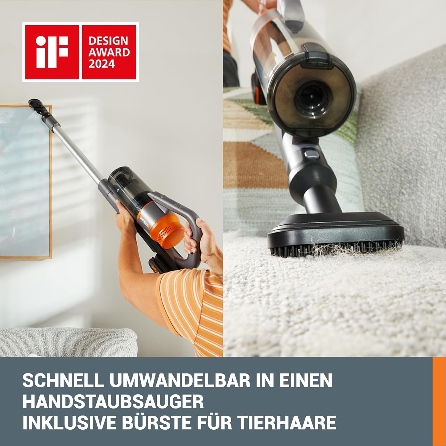 WORX 20V Akku Staubsauger WX038, 25Kpa Handstaubsauger kabellos, 45min Lange Laufzeit, leicht für Haustierhaare, Teppich, Auto - inkl. 2 Akkus und Wandhalterung Doppelladegerät