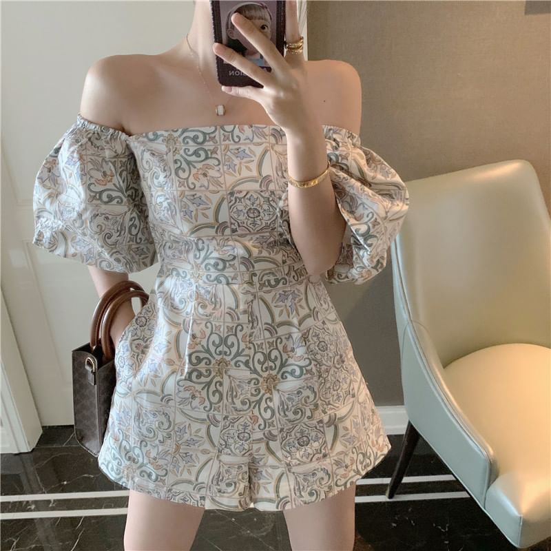 Luna Rouge - Romper met pofmouwen, vierkante hals en bloemenprint