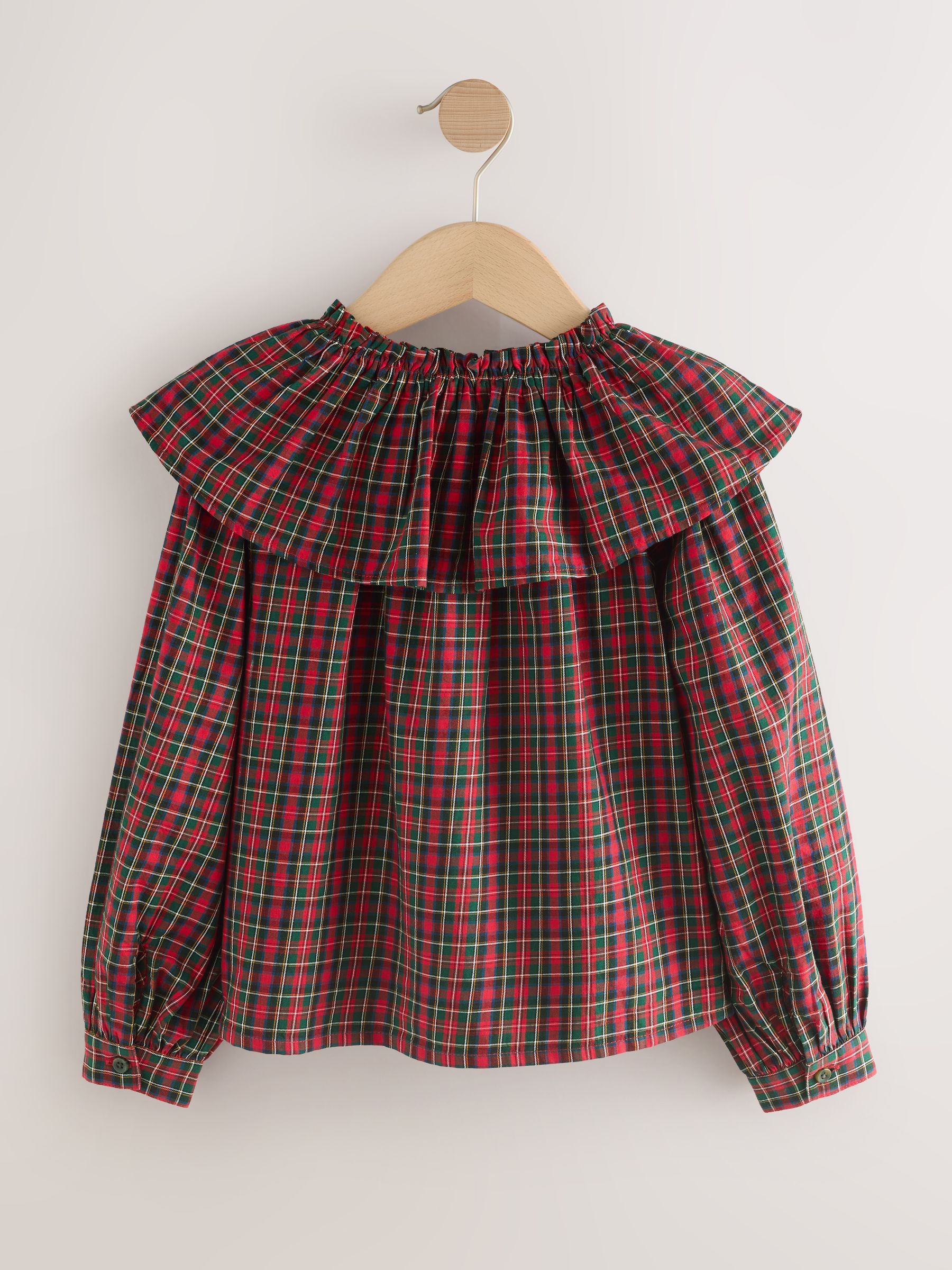 Rood - Geruite blouse met ruches aan de kraag (3-16jaar)