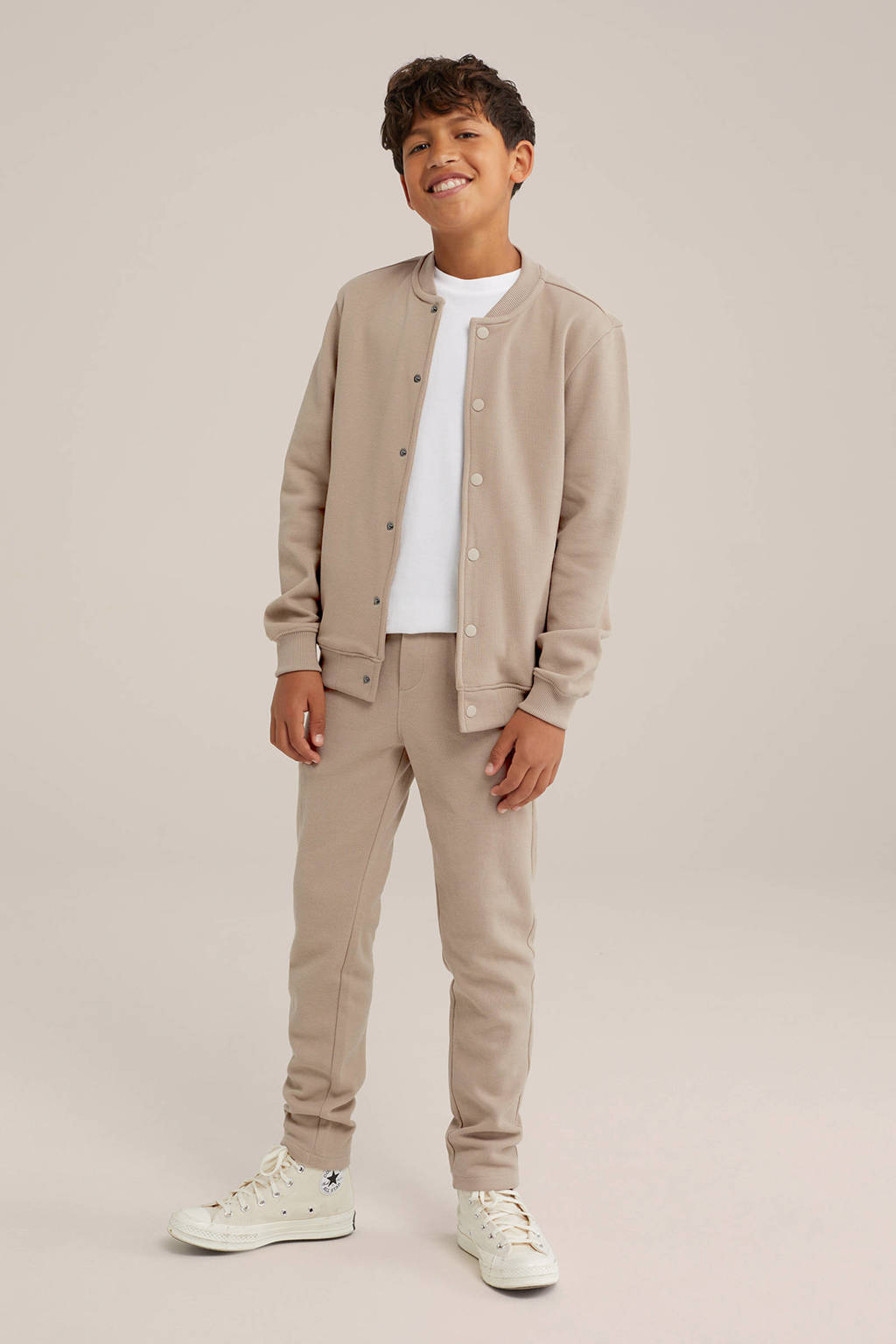 WE Fashion slim fit broek zand