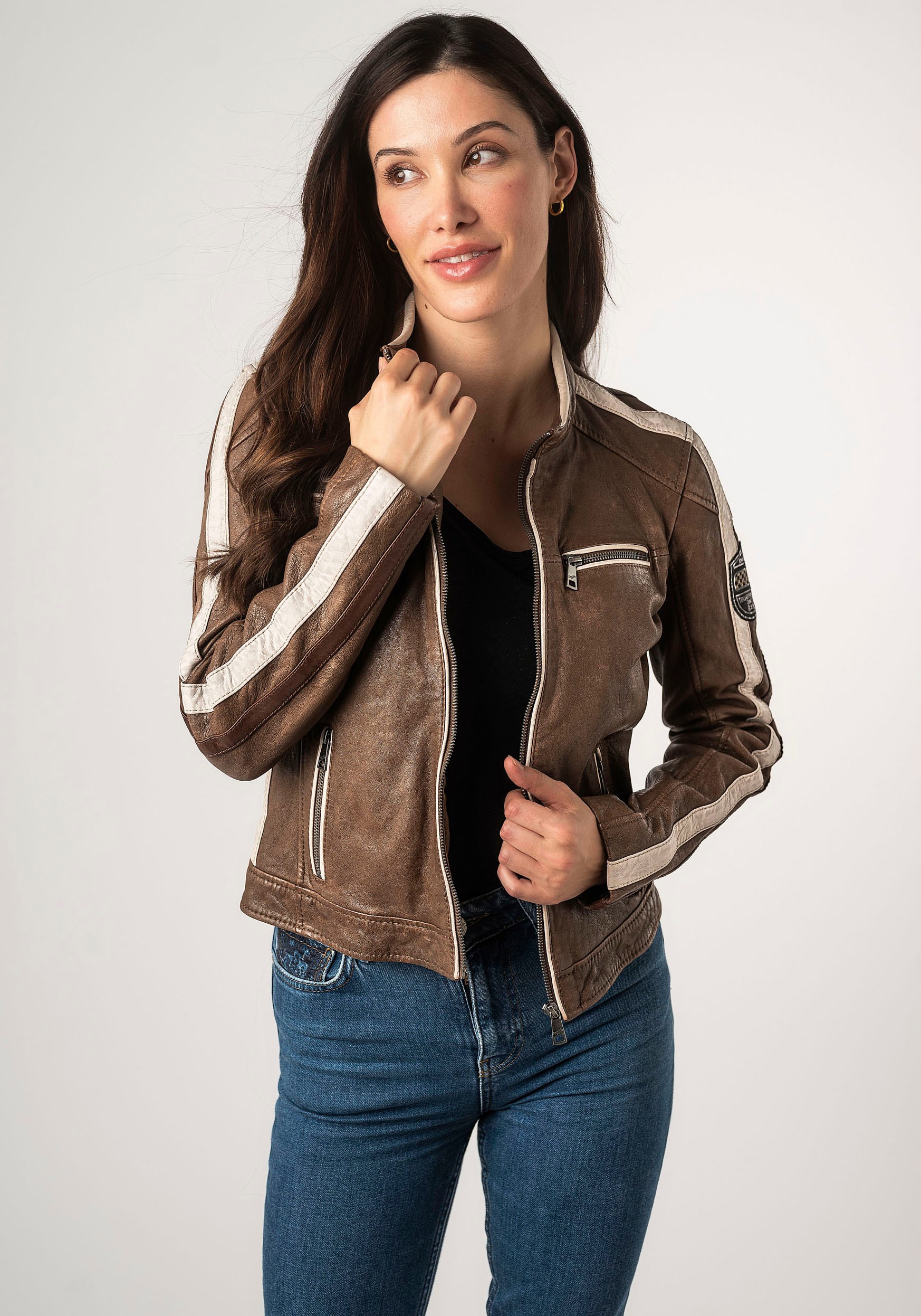 Mauritius Lederjacke »MWHighwalie« im Racer-Look, mit Patch