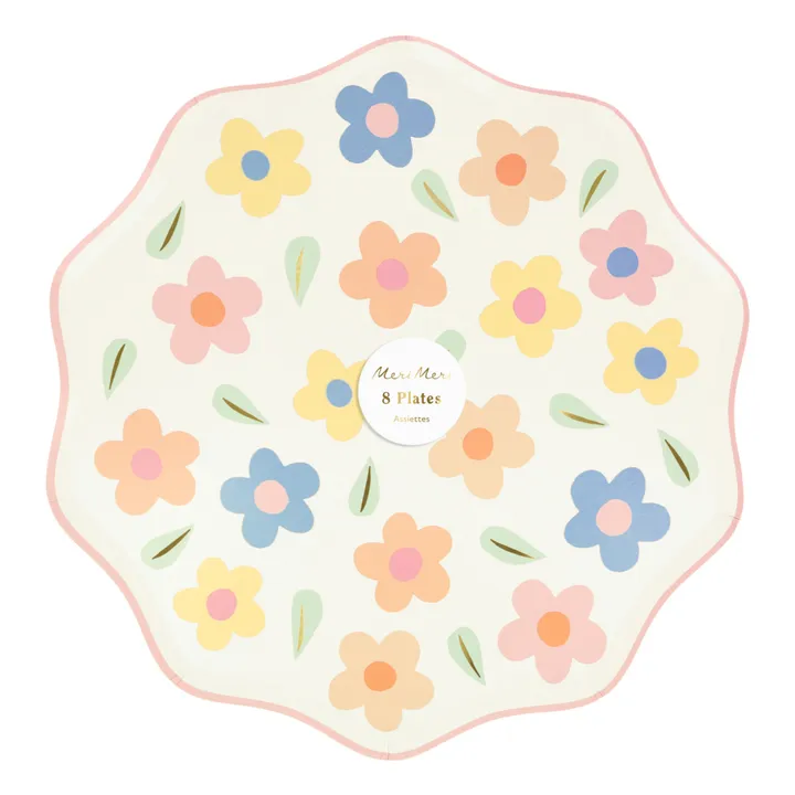 Meri Meri Assiettes à dîner Happy Flowers - Set de 8 | Pastel