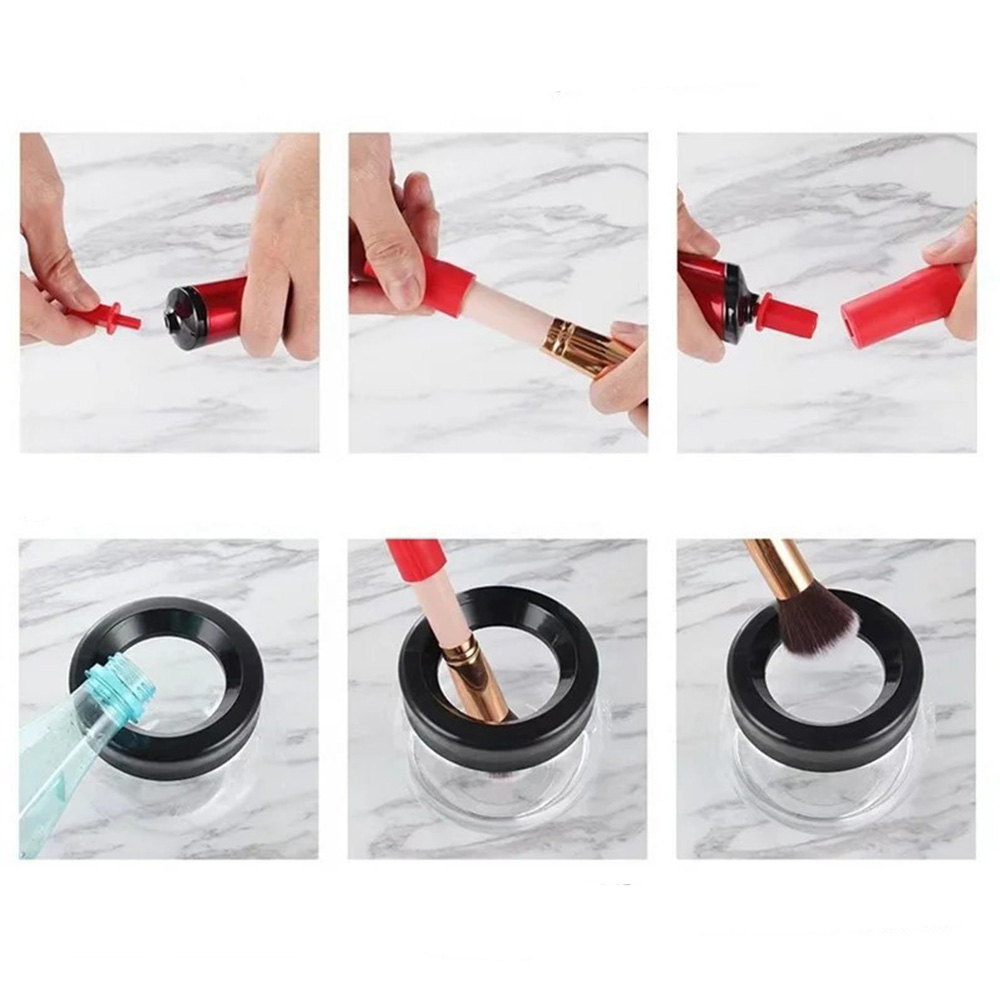 Batteriebetriebener Make-up Pinsel Reiniger Pinseltrockner mit 8 Verschiedenen Adapter Aufsätzen - Schwarz