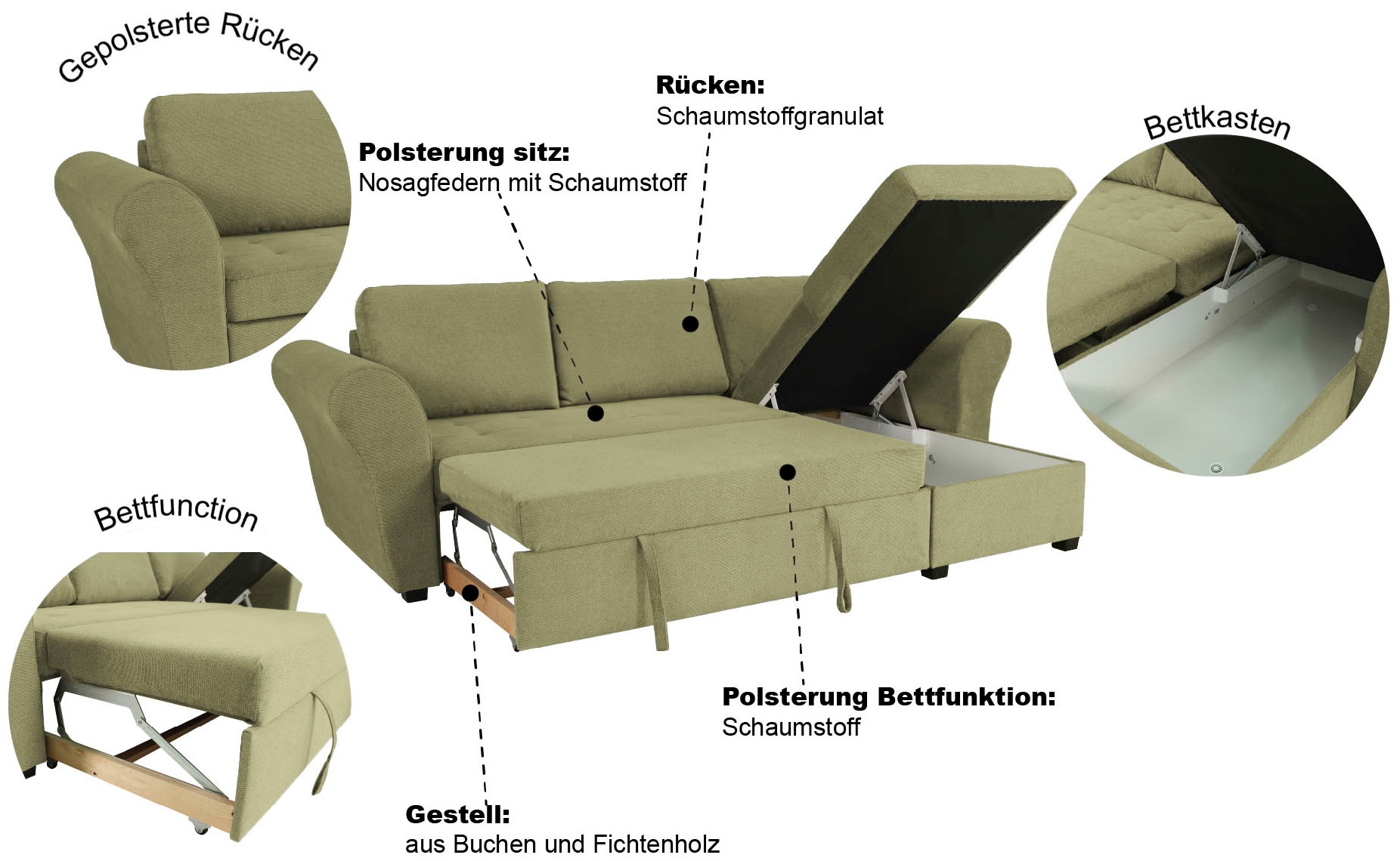 Trends by HG Ecksofa »Lasse L-Form, B: 259 cm« mit Bettfunktion & Bettkasten