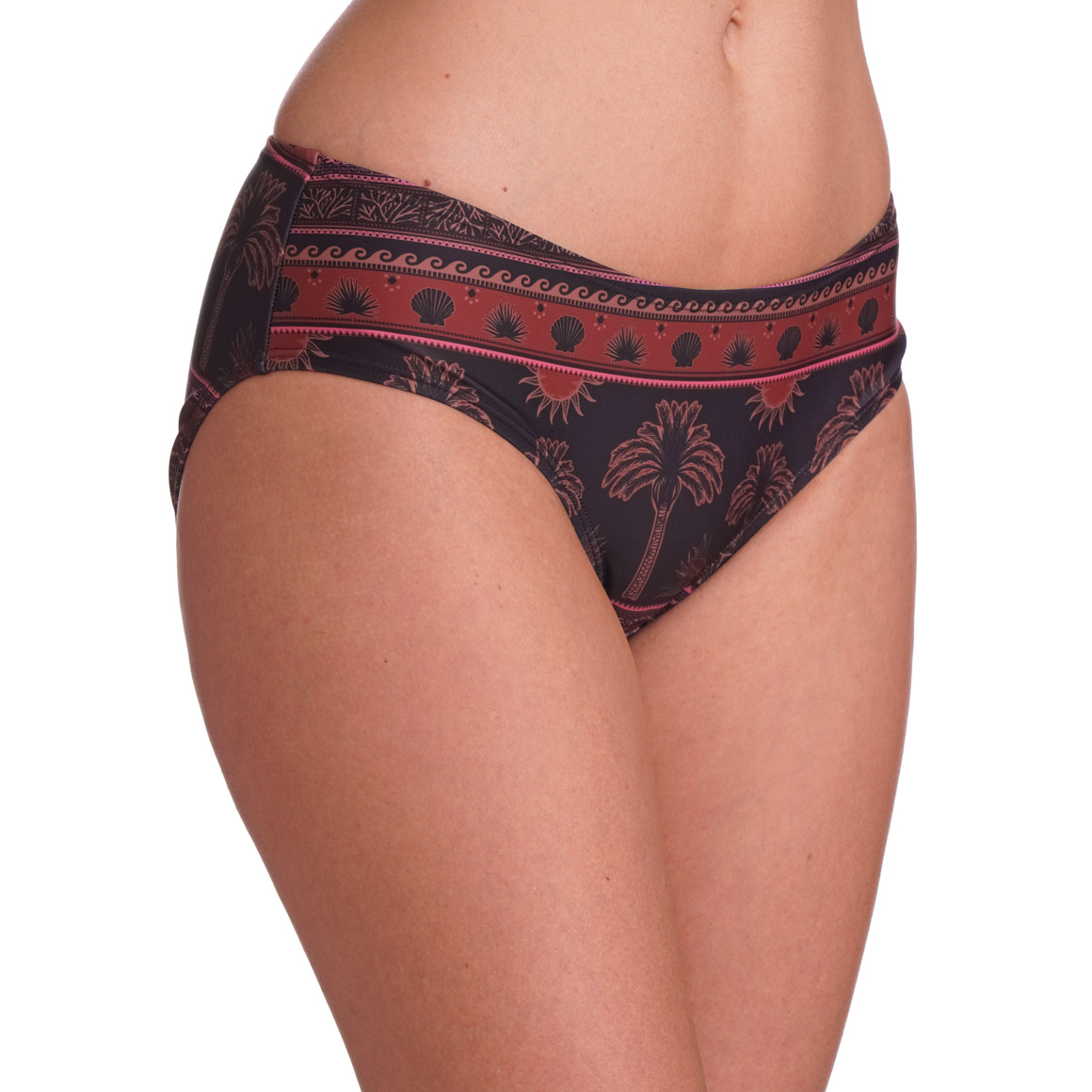 Gina Benotti Damen Bikinipanty mit Palmen-Print schwarz / dunkelrot / pink