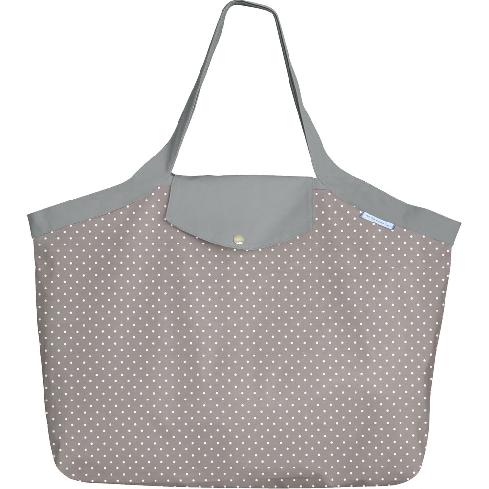 Grand Sac Cabas En Tissu Pois Gris Clair