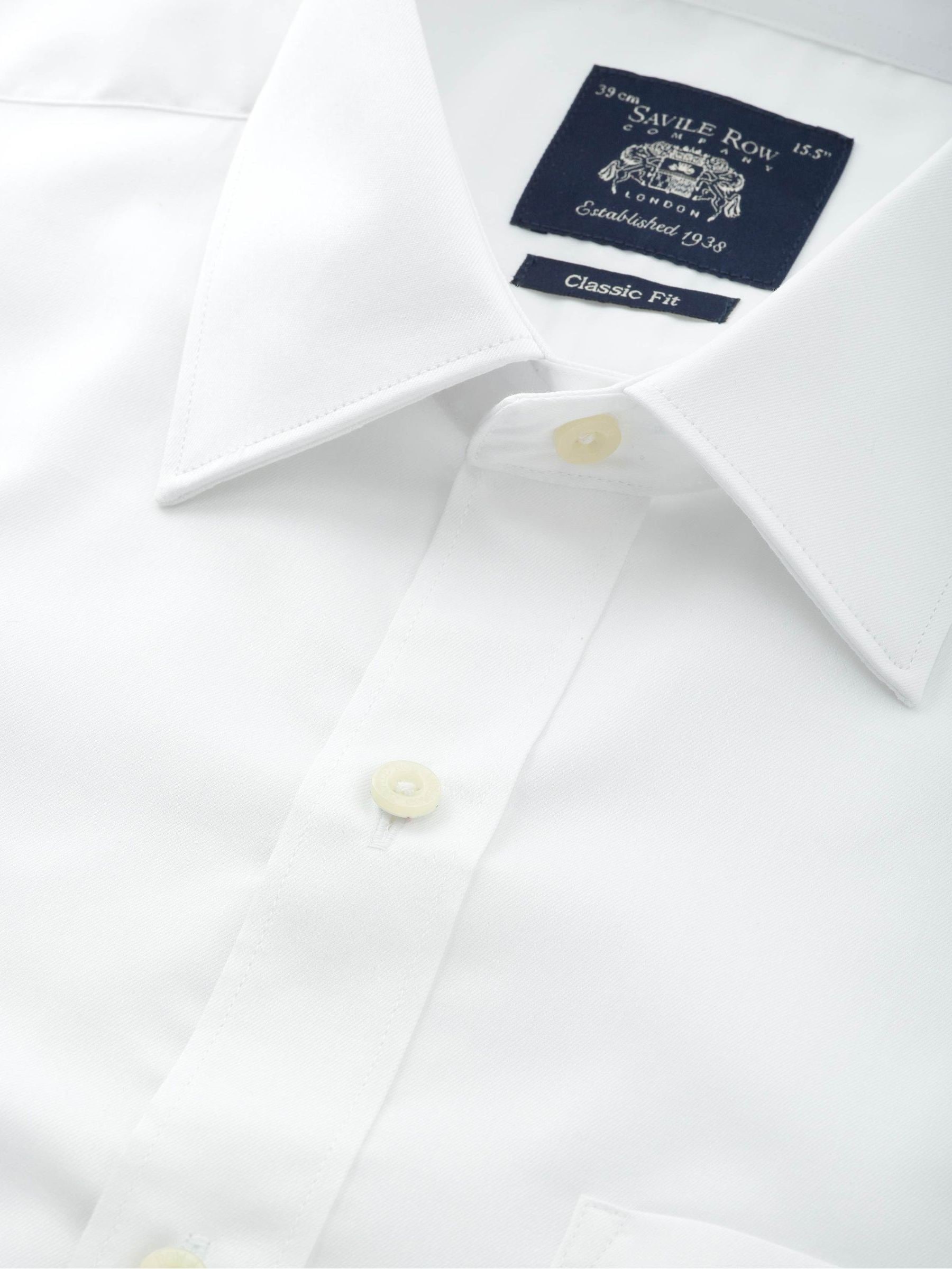 Wit - Savile Row Company zakelijk overhemd met standaard pasvorm, enkele manchet van katoenen keperstof