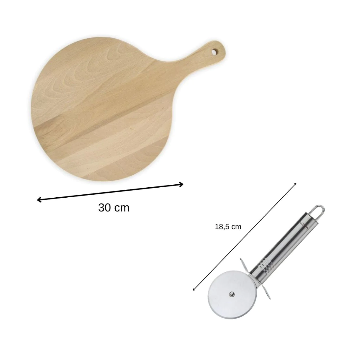 Ensemble pour pizza avec une planche à pizza ronde et une roulette à p
