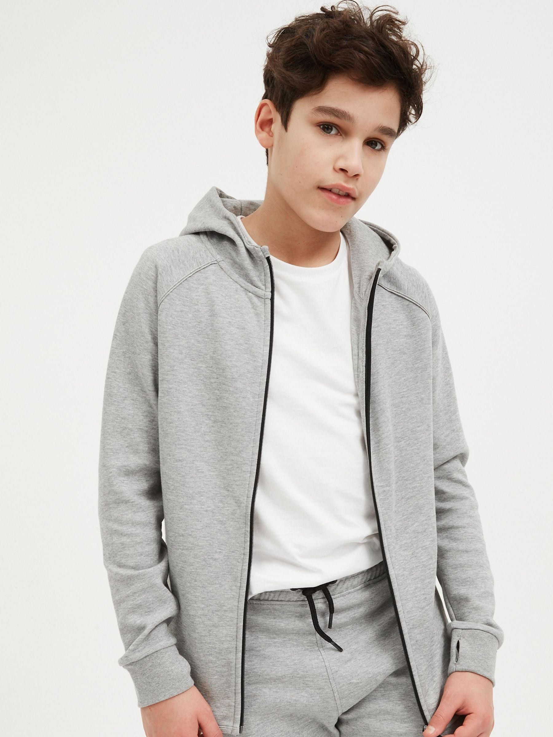 Grijs gemêleerd - Tech Sportswear hoodie met doorlopende rits (3-16 jr)