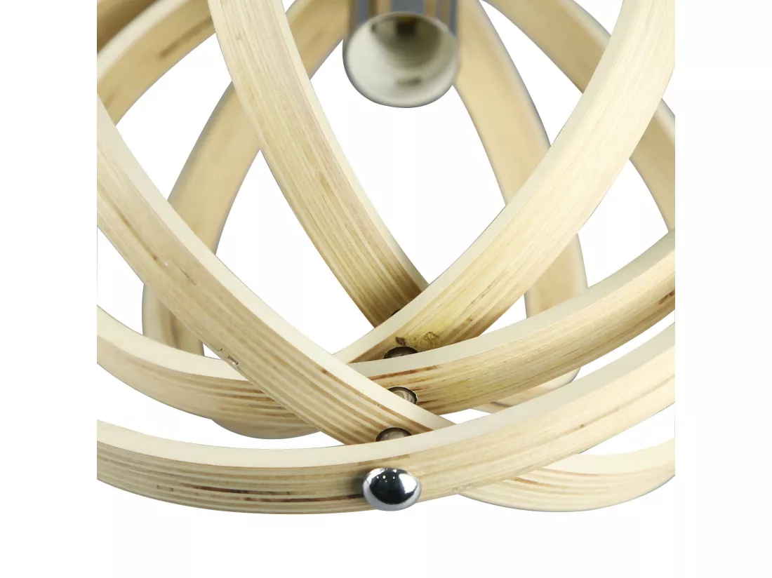 NETTLIFE Suspension LED en bois blanc Diam.30cm E27 lampe à style maison de campagne vintage, réglable en hauteur, intégré en permanence, salle