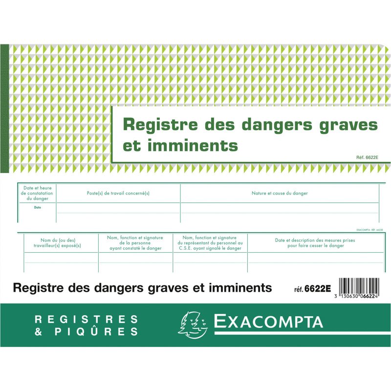 Registre imprimé des dangers graves et imminents Exacompta 6622E - 24 x 32 cm 20 pages