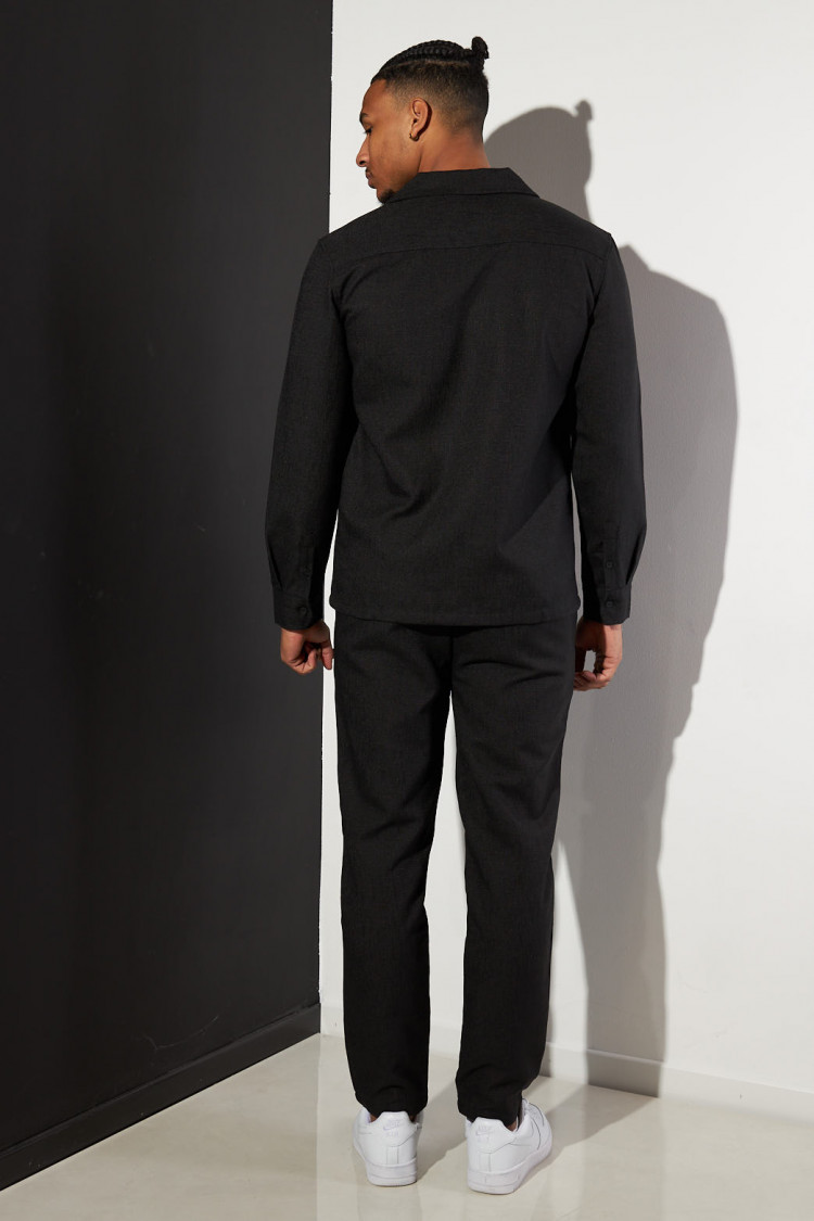 Ensemble 2 pièces chemise + pantalon chiné noir