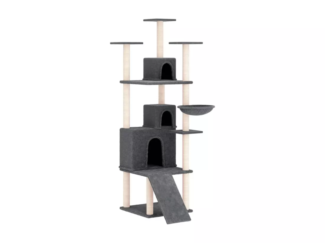 Arbre à chat avec griffoirs en sisal Gris foncé 175 cm