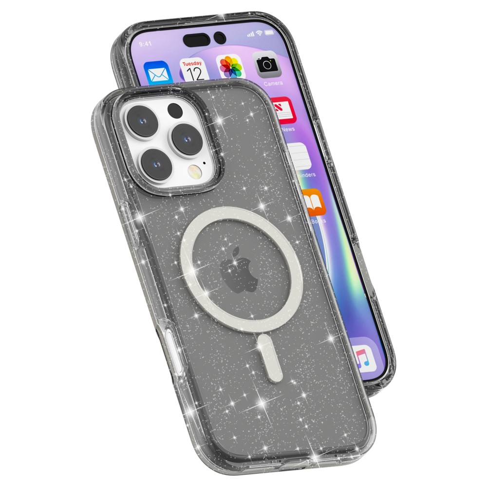 iPhone 16 Pro MagSafe Hybrid Hardcase Schutzhülle im Glitzer Design - Schwarz / Transparent