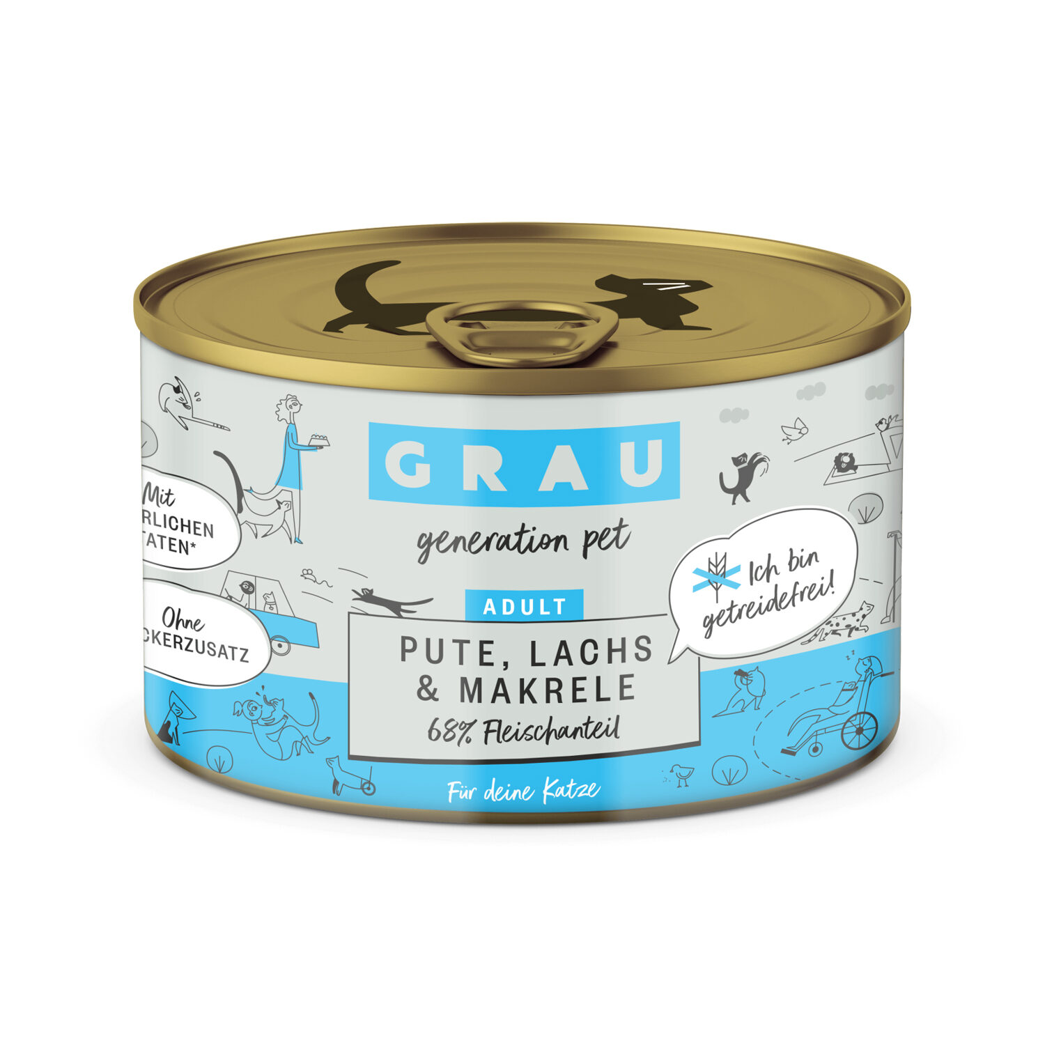 Grau Graanvrij Kattenvoer Kalkoen, Zalm & Makreel