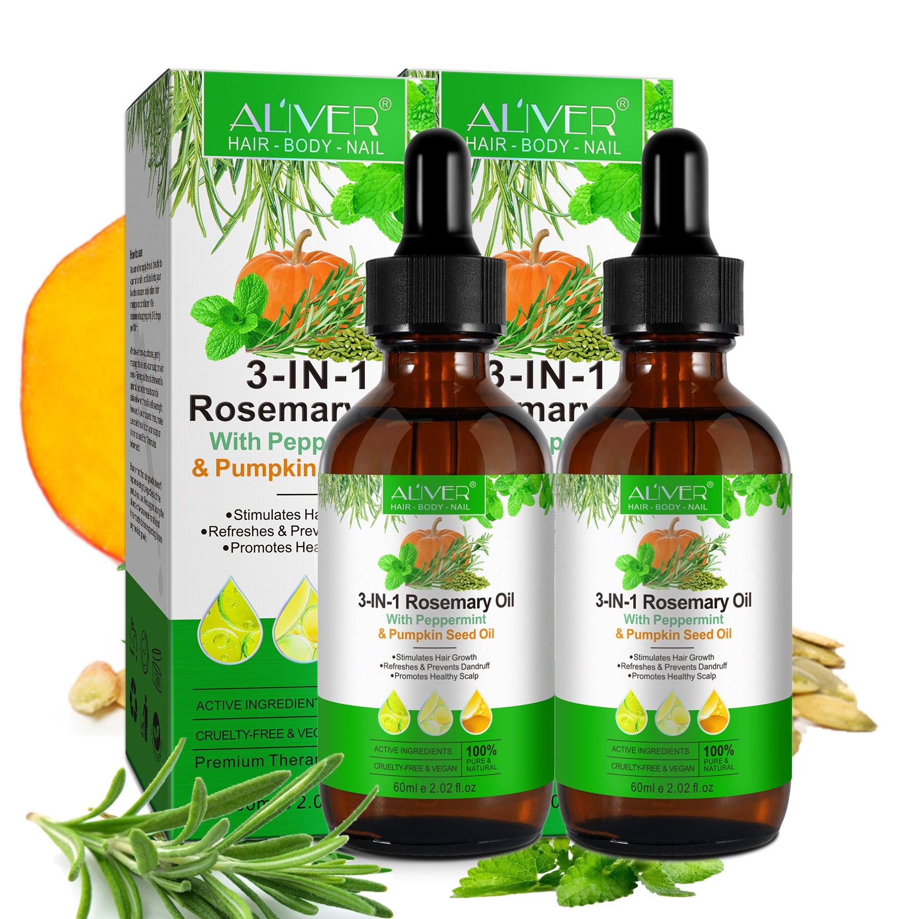 ALIVER 3-in-1 Rosmarinöl Pfefferminz Kürbiskern Haaröl für Haarwachstum
