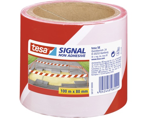 Tesa Signal afzetlint, waarschuwingslint, rood en wit, 8 cm x 100 m