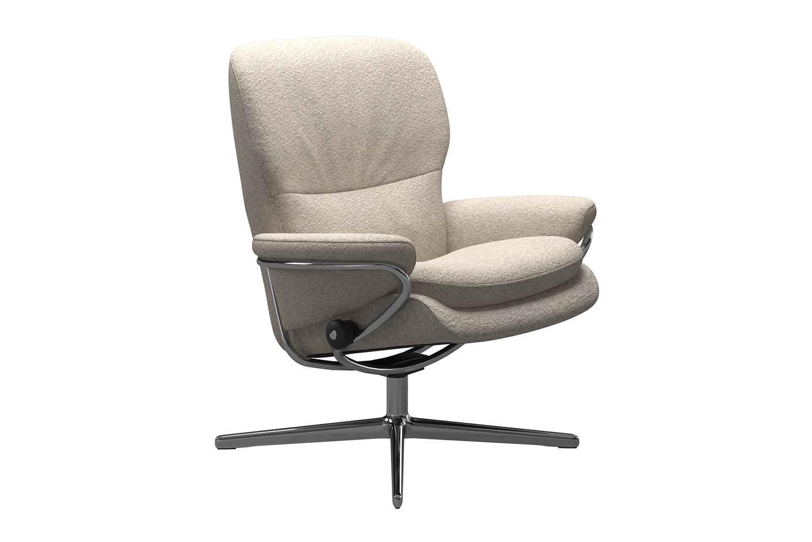 Rome lav lenestol Lav stol i bouclé-tekstil Orchid Offwhite og Cross-understell i krom. Uten krakk.