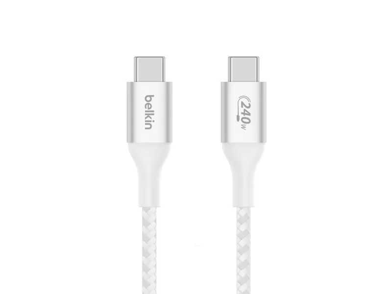 Belkin BoostCharge - USB-kabel - 24 pin USB-C (han) til 24 pin USB-C (han) - USB 2.0 - 2 m - op til 240 W strømforsyningssupport - hvid