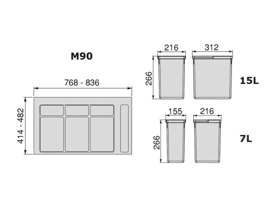 Kit de poubelles de cuisine avec base 2 bacs de 12 litres Recycle