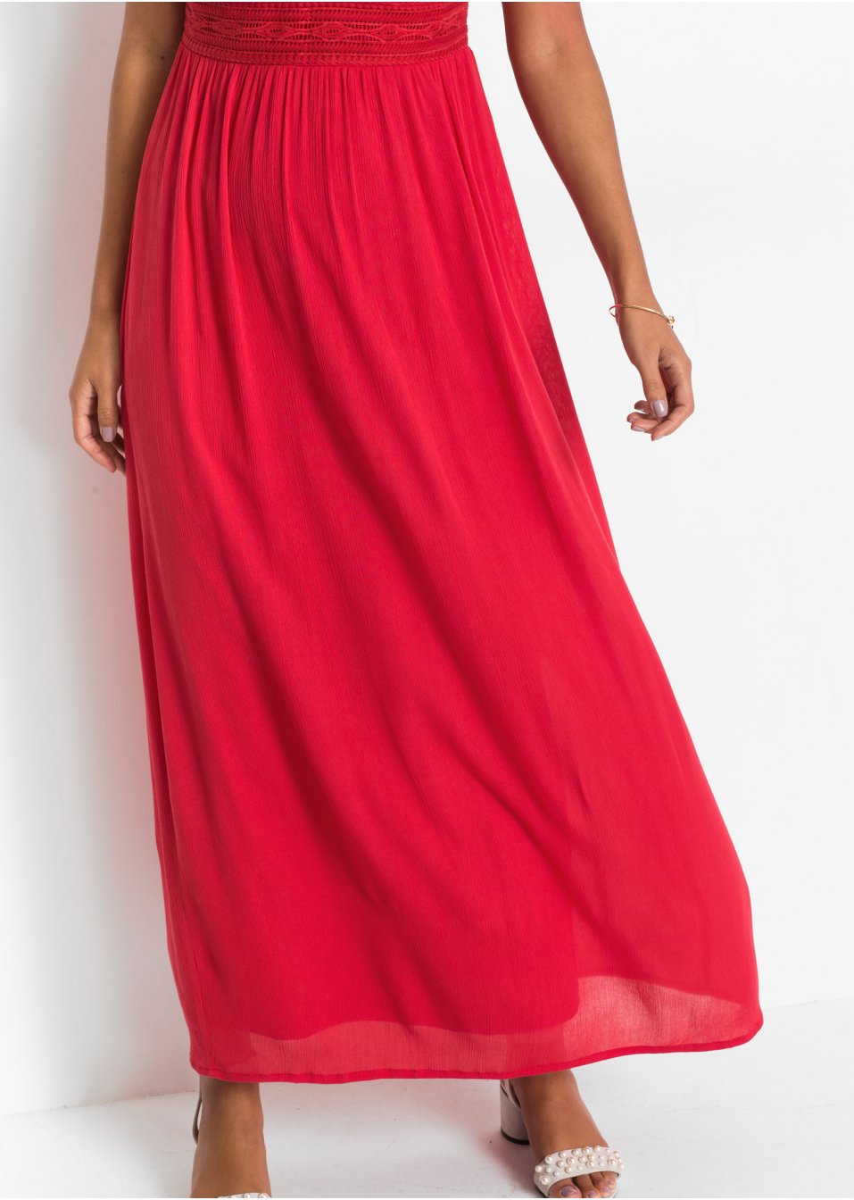 Robe longue estivale à dentelle, taille courte
