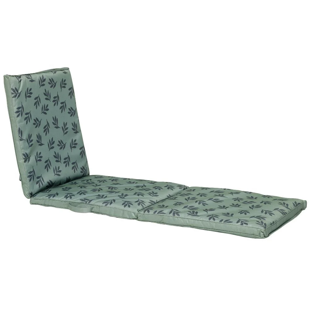 Coussin pour bain de soleil motif feuillage vert et noir 185x55xép4cm