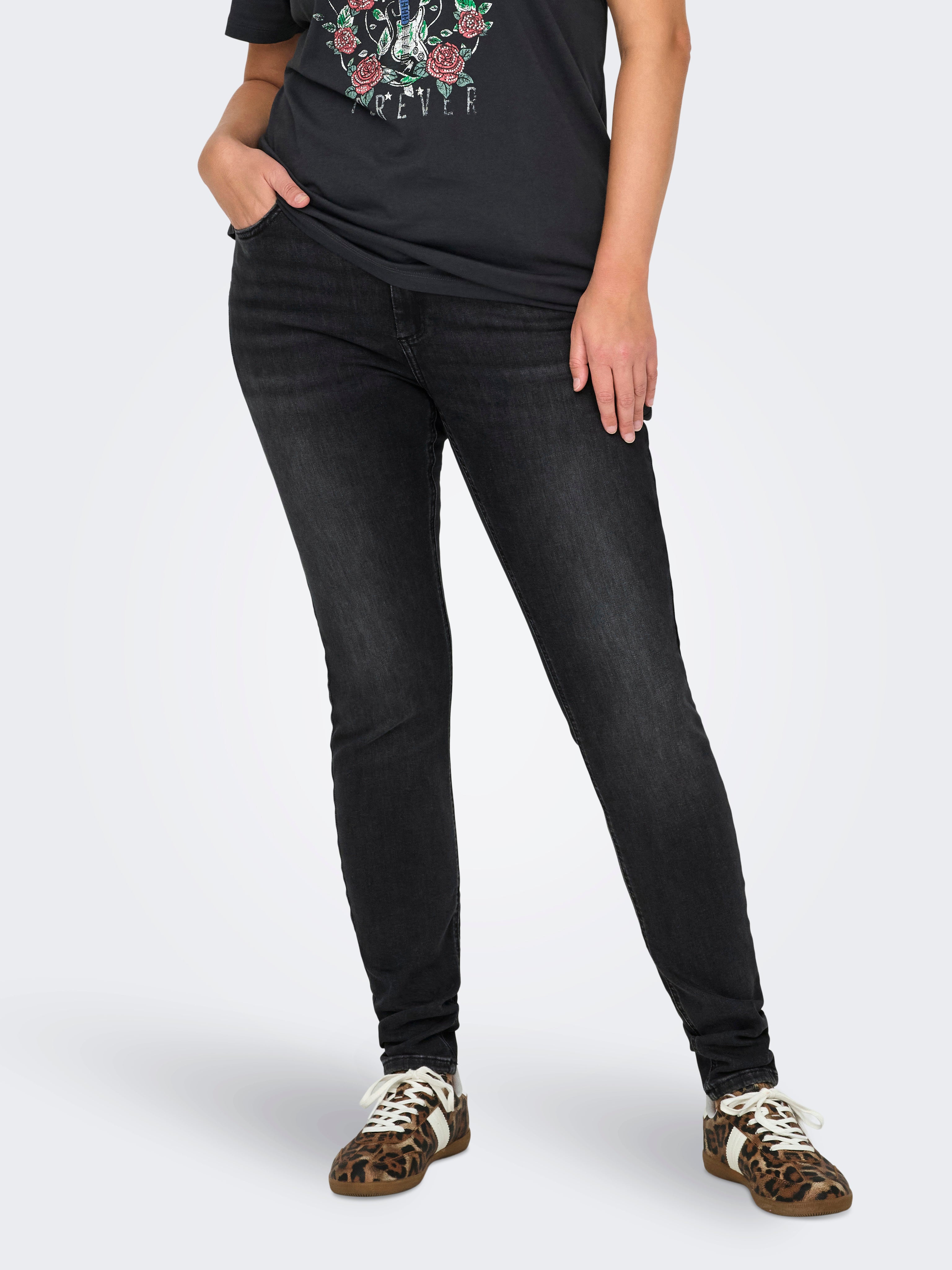 CARWILLY Mittlere Taille Skinny Fit Jeans Washed Black